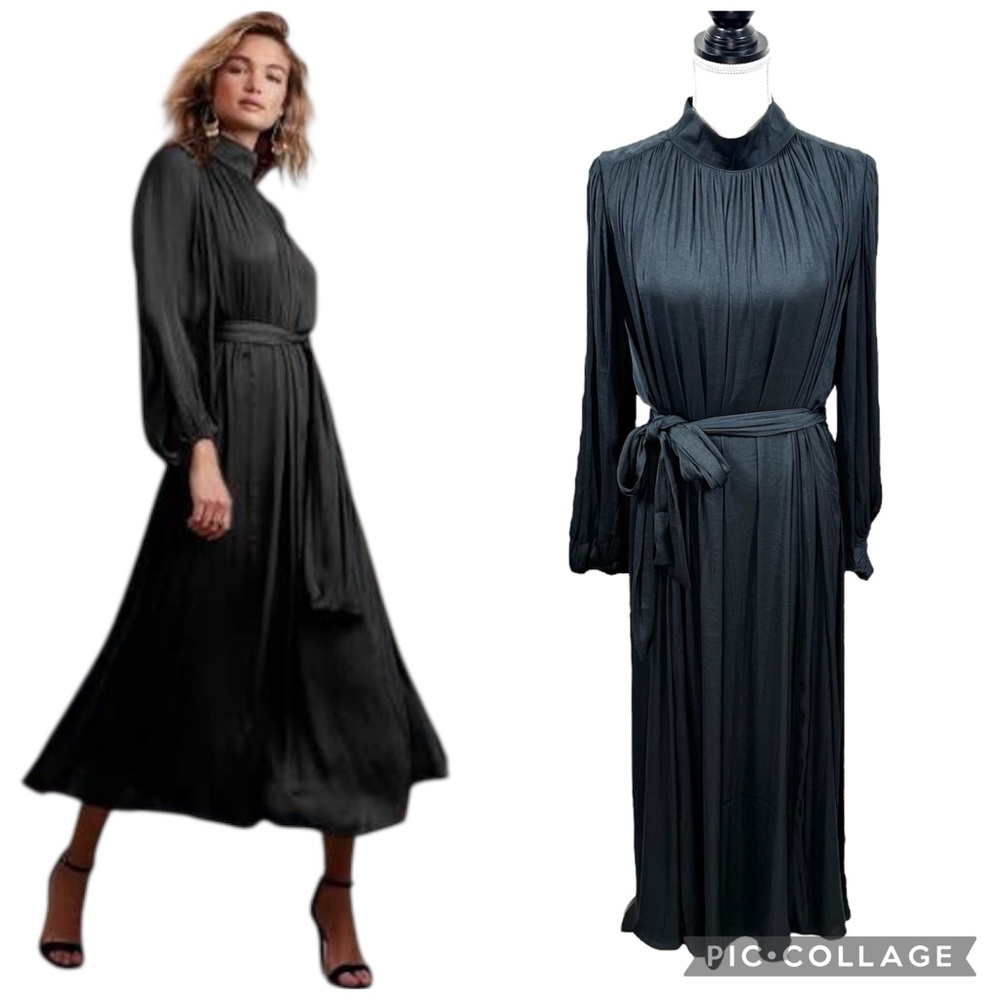 Banana Republic Black Flowy Maxi Dress Size L P Witchy Gothic Dark Romantic Boho